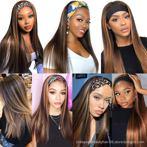 Highlight Smooth Synthetic Hair Wigs Bone Straight Headband Wigs Glueless Full Machine Made Ombre Wig For Black Women